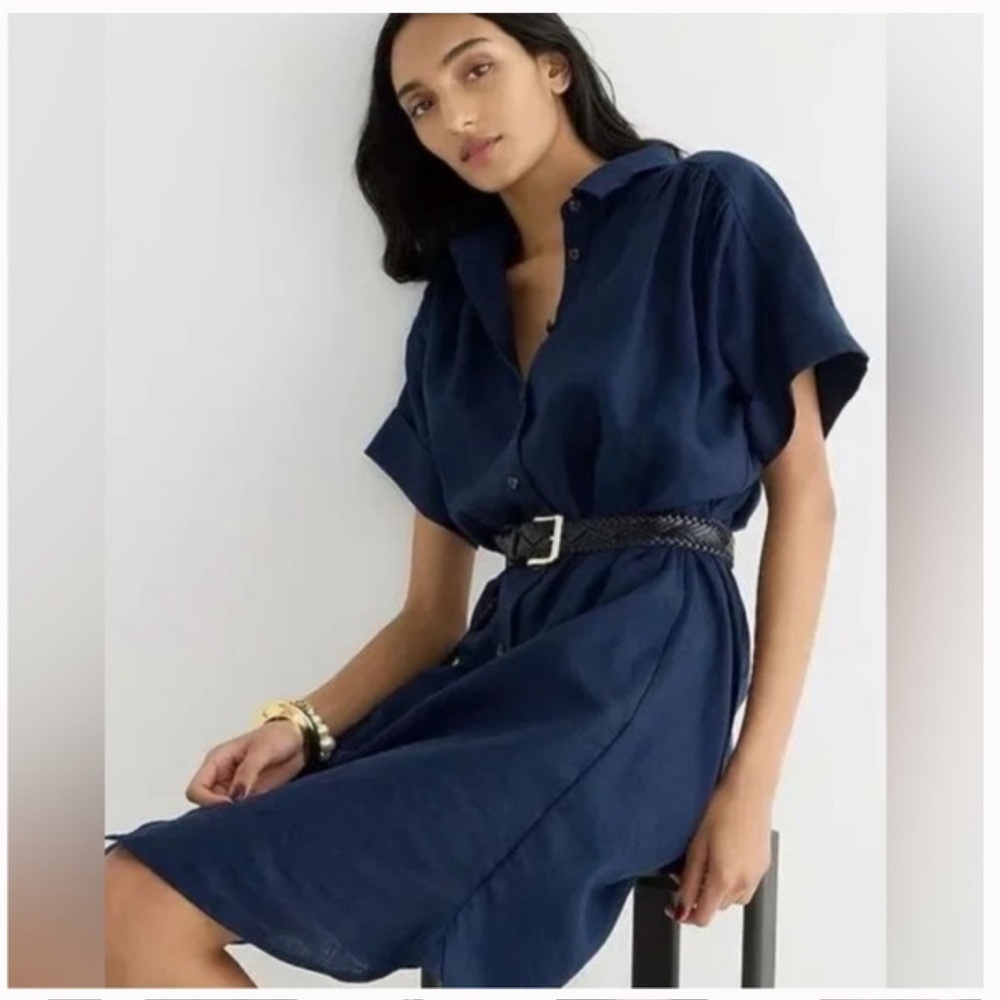 J. Crew Baird McNutt Irish linen navy relaxed fit button up shirt dress